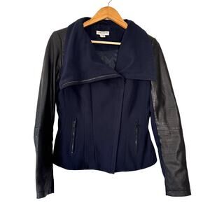 Lamarque Emma Jacket Womens Small Blue Black Leather Sleeve Moto Casual Classic‎